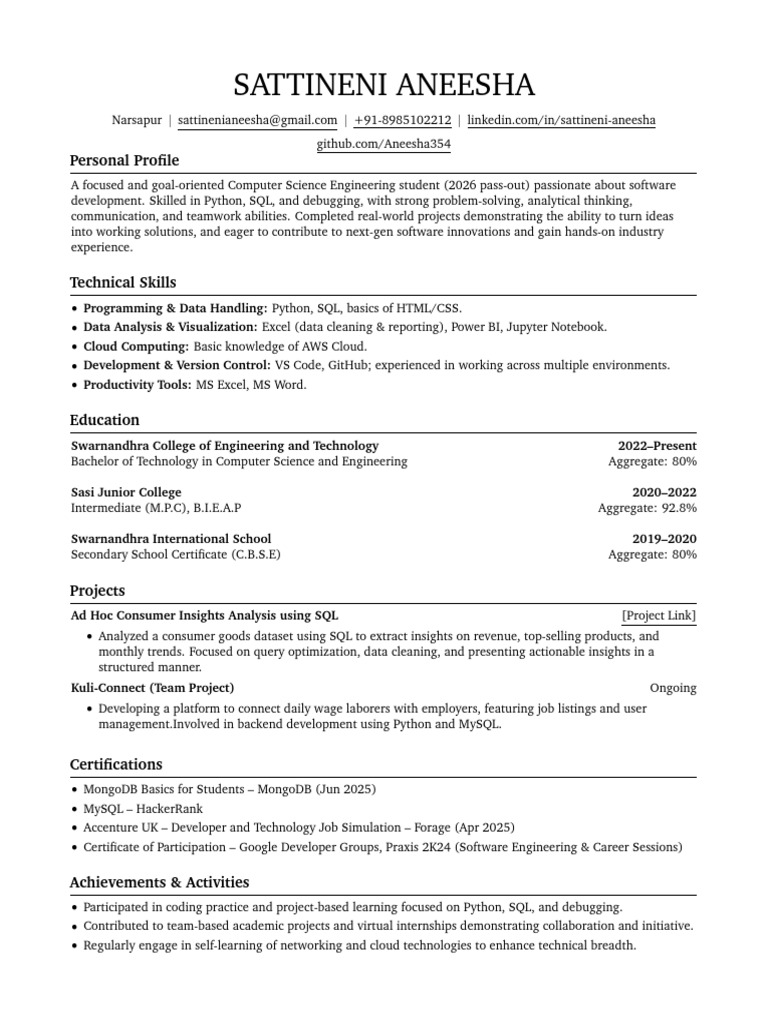 Computer Science Student Profile: Skills & Projects | PDF | Data ...