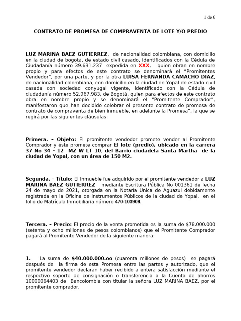 Contrato de Promesa de Compraventa Inmueble | PDF | Ley común