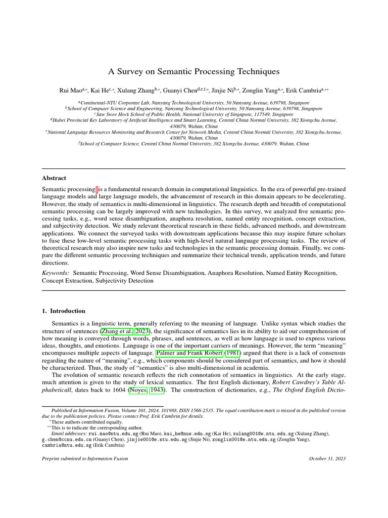 A Survey On Semantic Processing Techniques: A, C, B, D, E, F, B, A, A ...