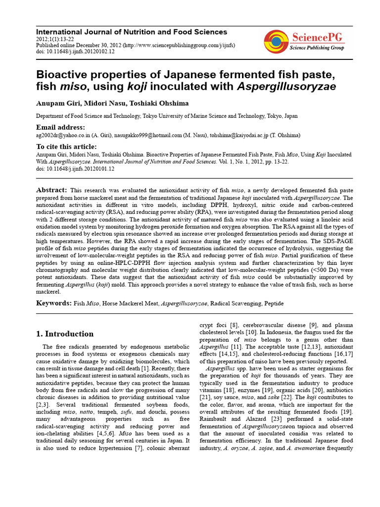 Antioxidant Properties of Fish Miso | PDF | Antioxidant | Chemistry