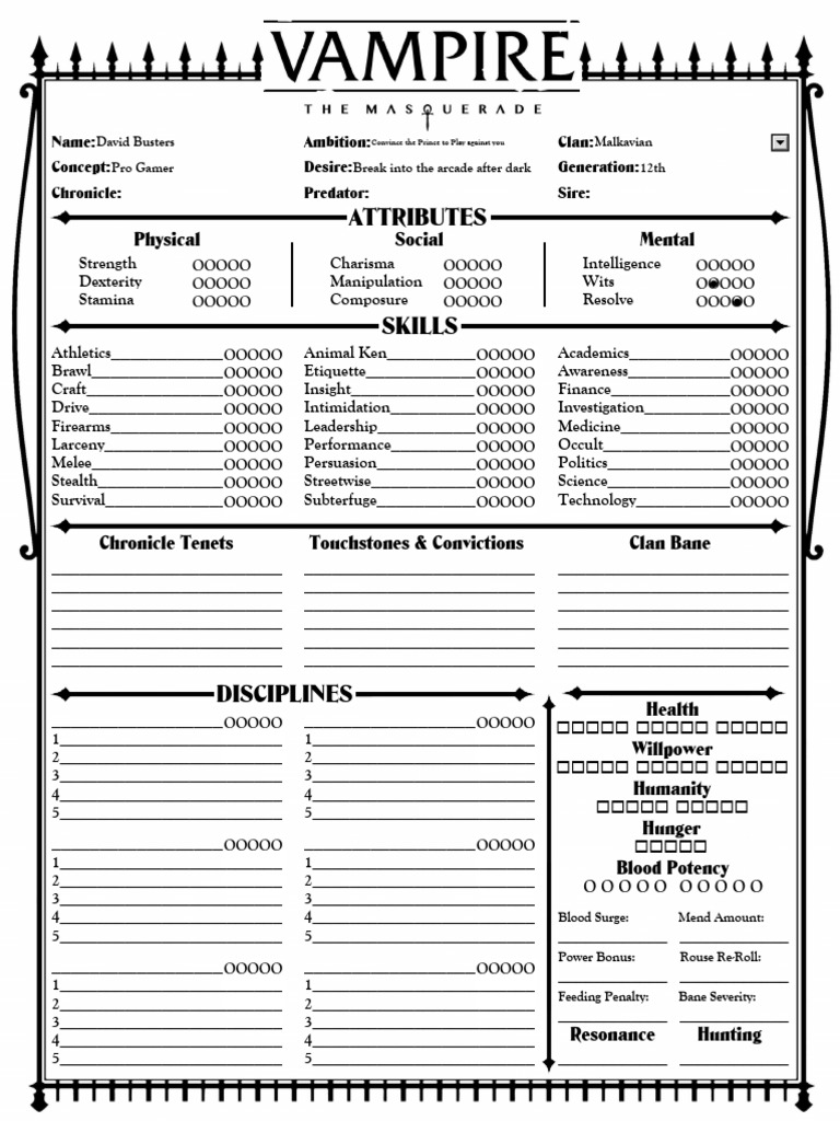 Vampire Character Sheet Template | PDF | Gaming | Role Playing Games