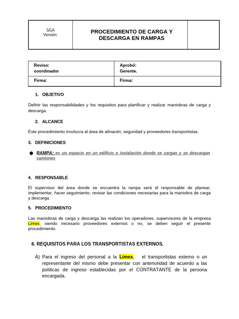 Procedimiento de Carga en Rampas | PDF