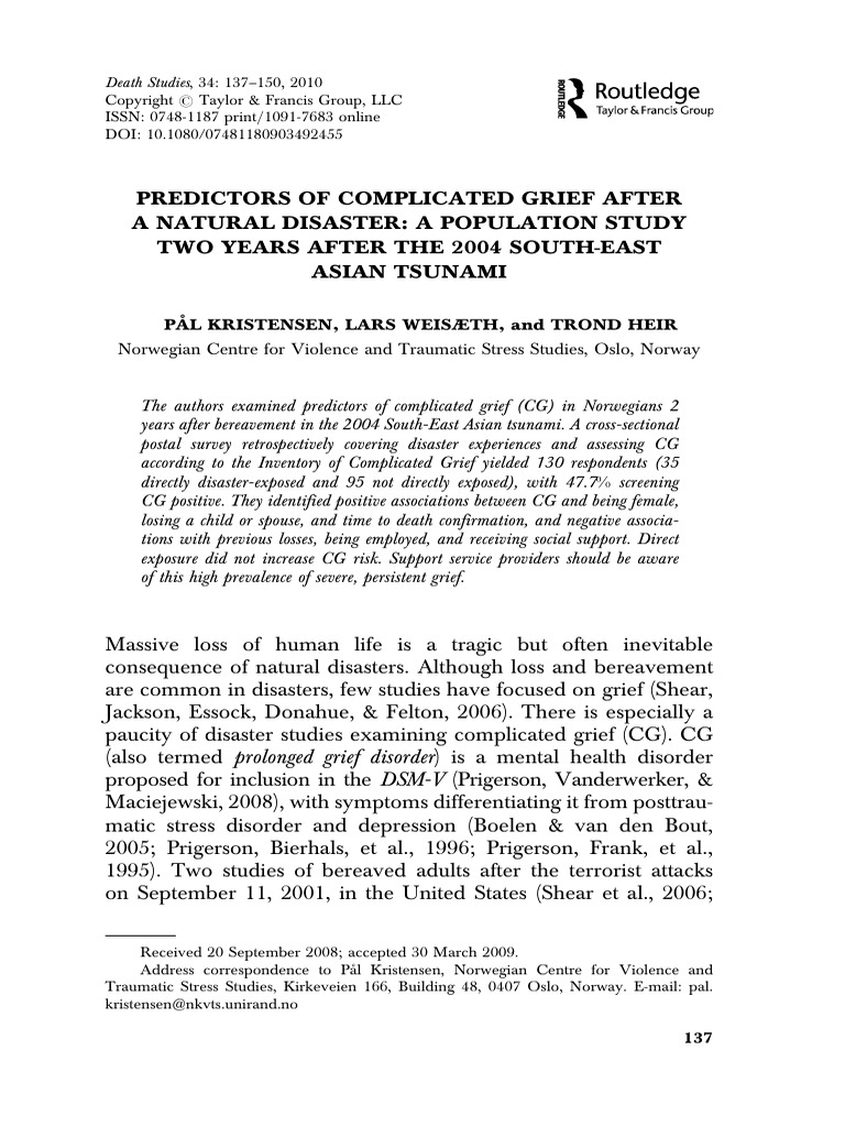 Complicated Grief Post-Tsunami Study | PDF | Grief | Psychological Trauma