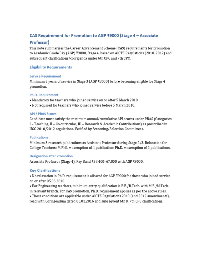 CAS Promotion Requirements for AGP ₹9000 | PDF