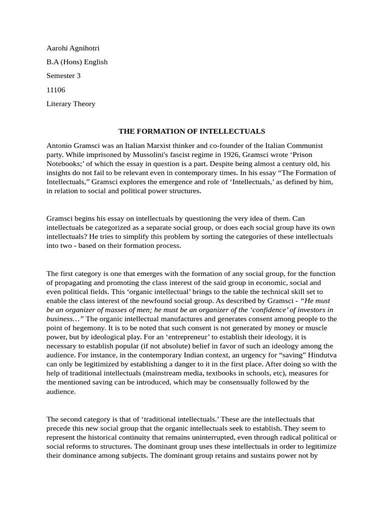 Gramsci's Theory of Intellectuals Explained | PDF | Antonio Gramsci ...