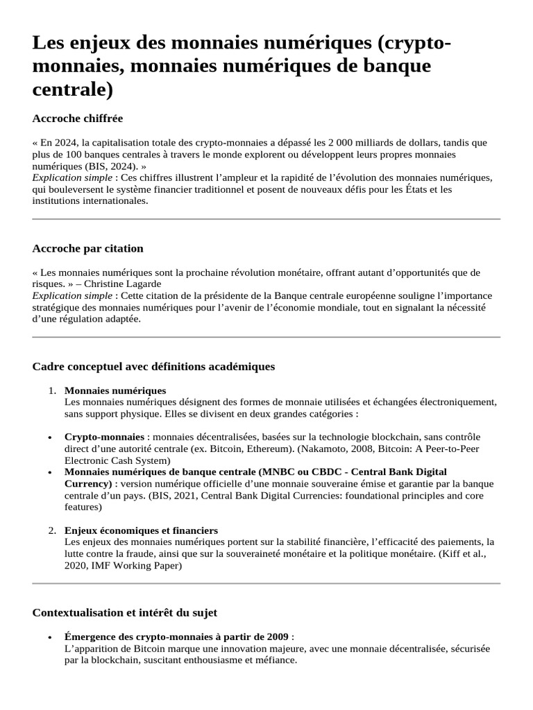 Les Enjeux Des Monnaies Numériques (Crypto-Monnaies, Monnaies Numériques de  Banque Centrale) | PDF | Crytomonnaies | Argent