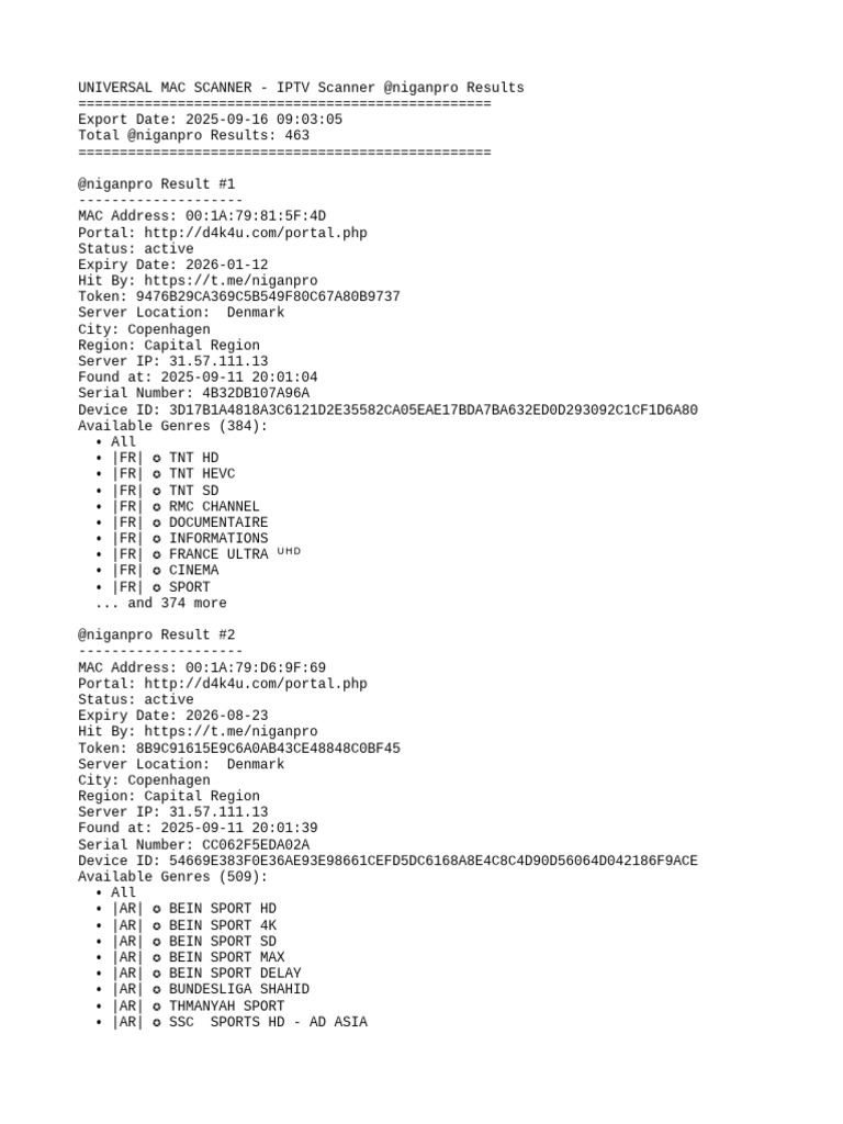 Active IPTV MAC Scanner Results | PDF | Television | Television Network
