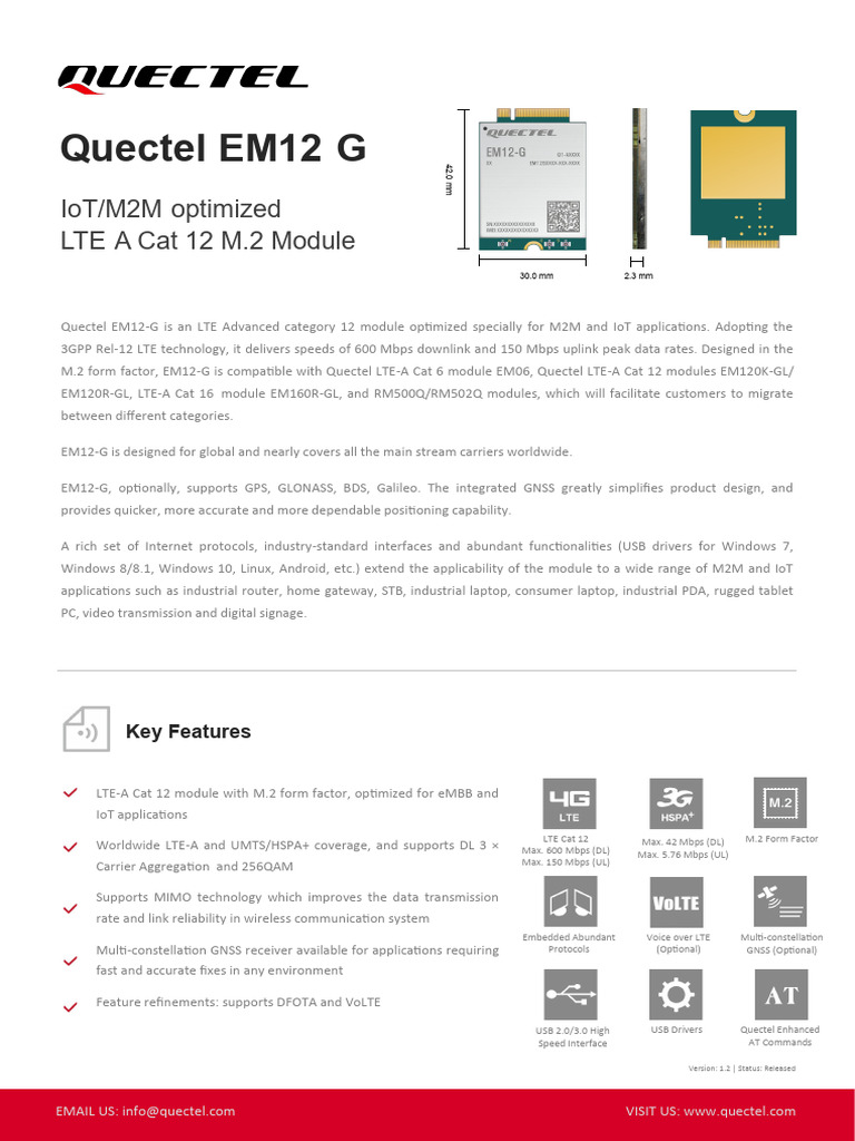 Quectel EM12-G LTE-A Cat 12 Module | PDF | Lte Advanced | Wireless