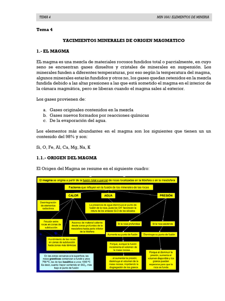 Yacimientos Minerales de Origen Magmático | PDF | Magma | Minerales