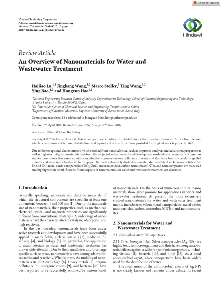 Nanomaterials in Water Treatment | PDF | Nanomaterials | Redox