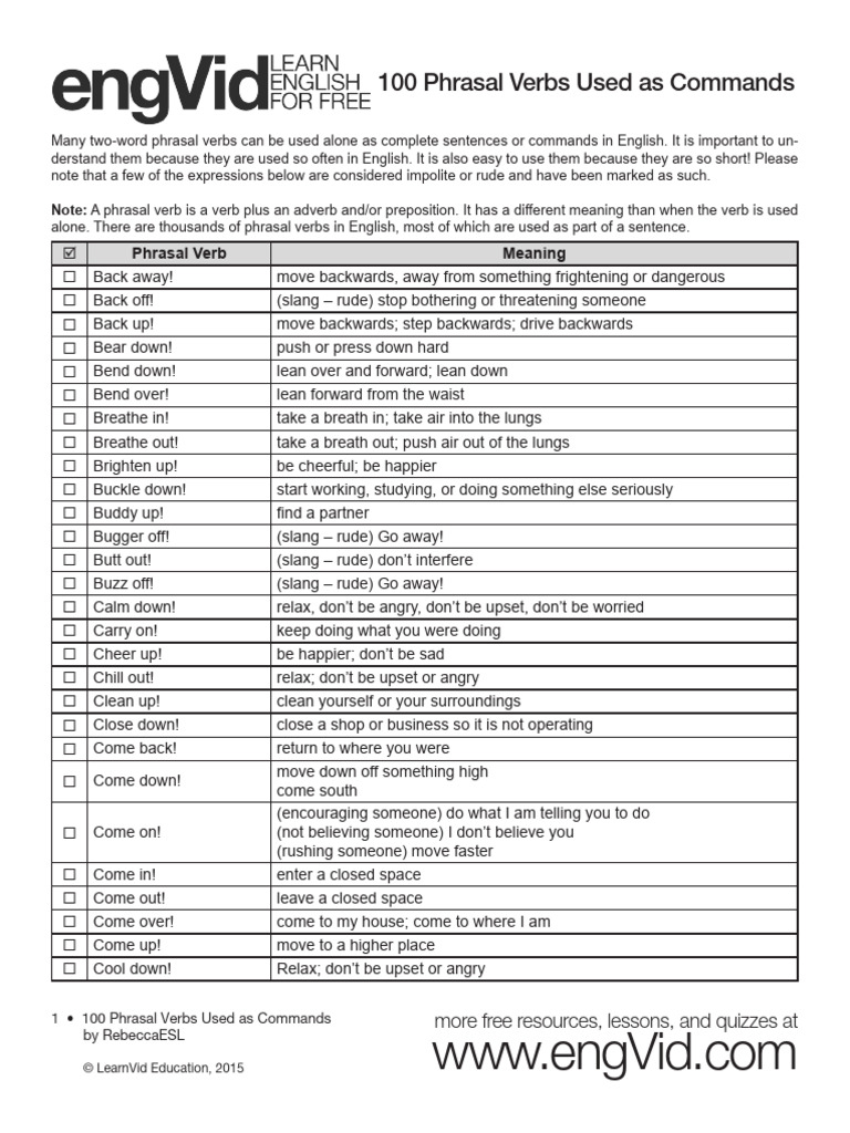 100 Command Phrasal Verbs Explained | PDF