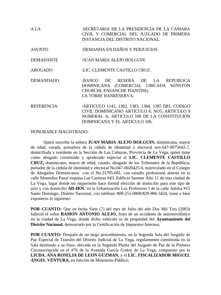 Demanda por Daños y Perjuicios en RD | PDF | Sentencia (ley) | Apelación