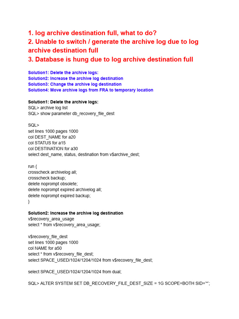 Archivelog Location Dbfra | PDF | Software | Computer Architecture