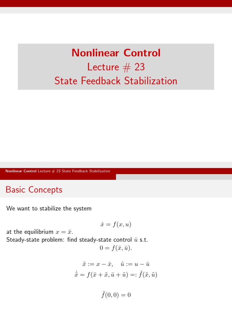 Nonlinear Control: State Feedback Stabilization | PDF | Control Theory ...