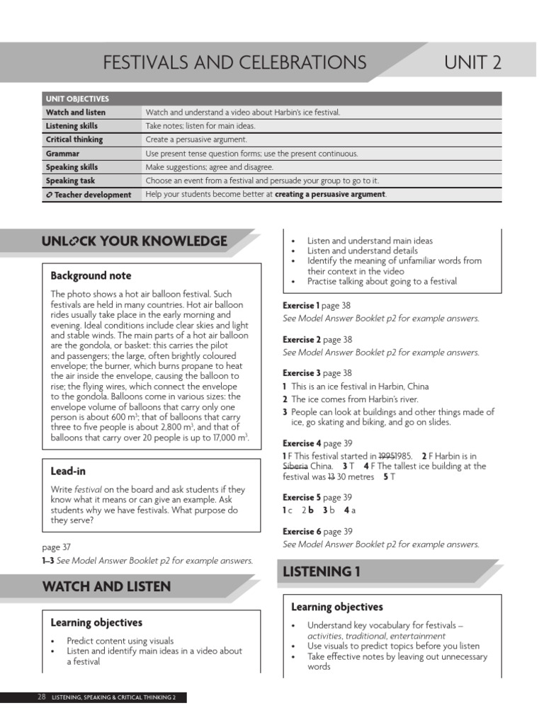 Listening and Speaking Teacher S Manual Level 2 Unit 2 | PDF | Balloon ...