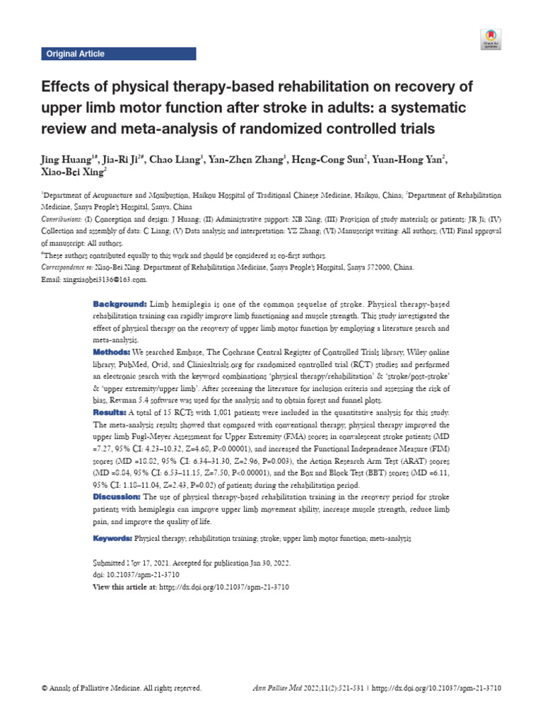 Physical Therapy's Impact on Stroke Recovery | PDF | Randomized ...