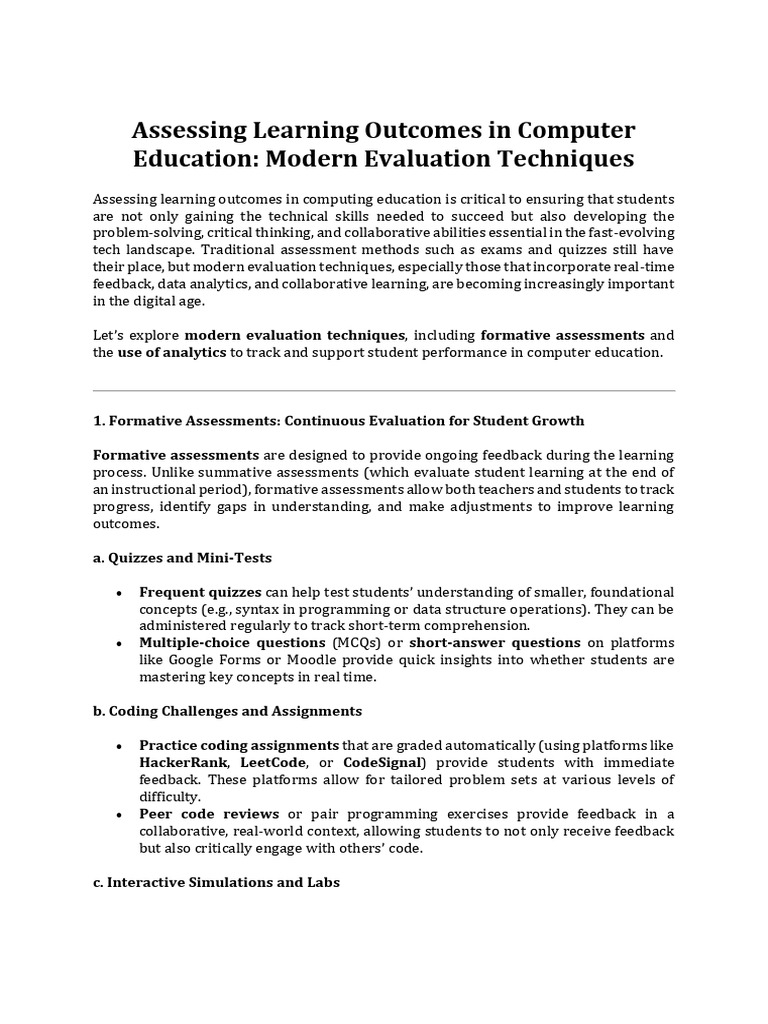 Modern Assessment Techniques in Computing | PDF | Educational ...