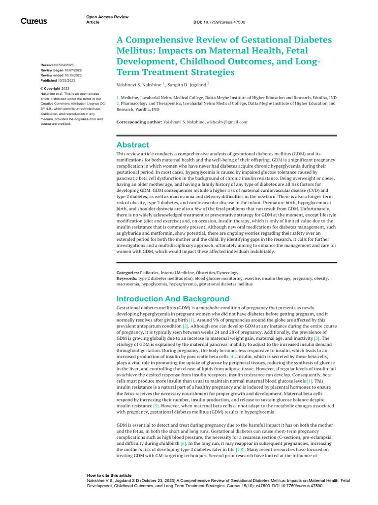 Gestational Diabetes: Maternal and Fetal Impacts | PDF | Gestational ...