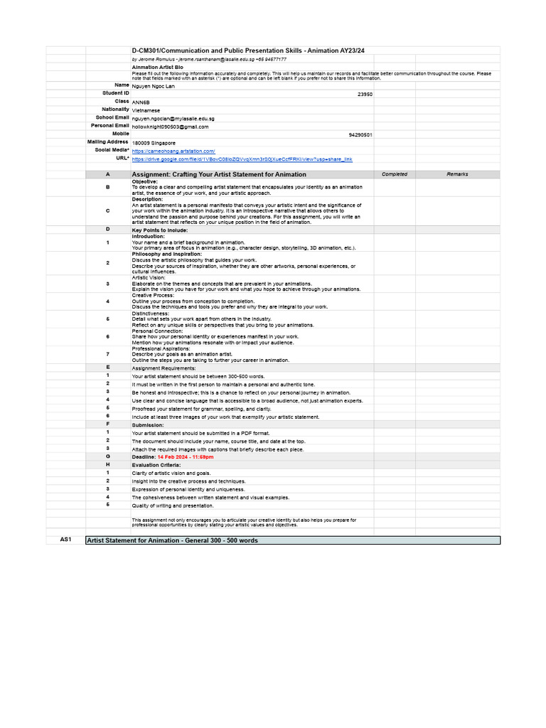 Artist Statement Assignment for Animation | PDF | Animation | Advertising