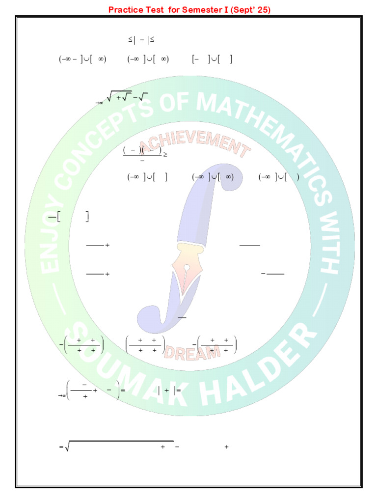XI 09.2025 Maths (Sem 1 Practice Test) | PDF | Factorization | Discrete ...