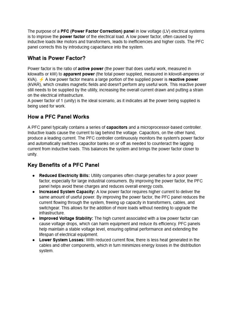 Understanding Power Factor Correction Panels | PDF | Electrical ...