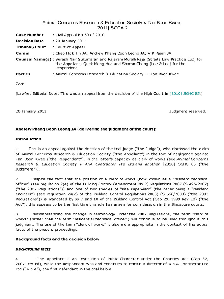 Appeal on Negligence in Animal Shelter Case | PDF | Duty Of Care ...