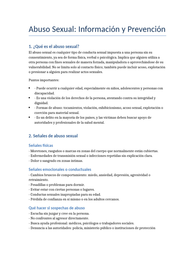 Prevención y Señales de Abuso Sexual | PDF | Abuso sexual | Abuso infantil