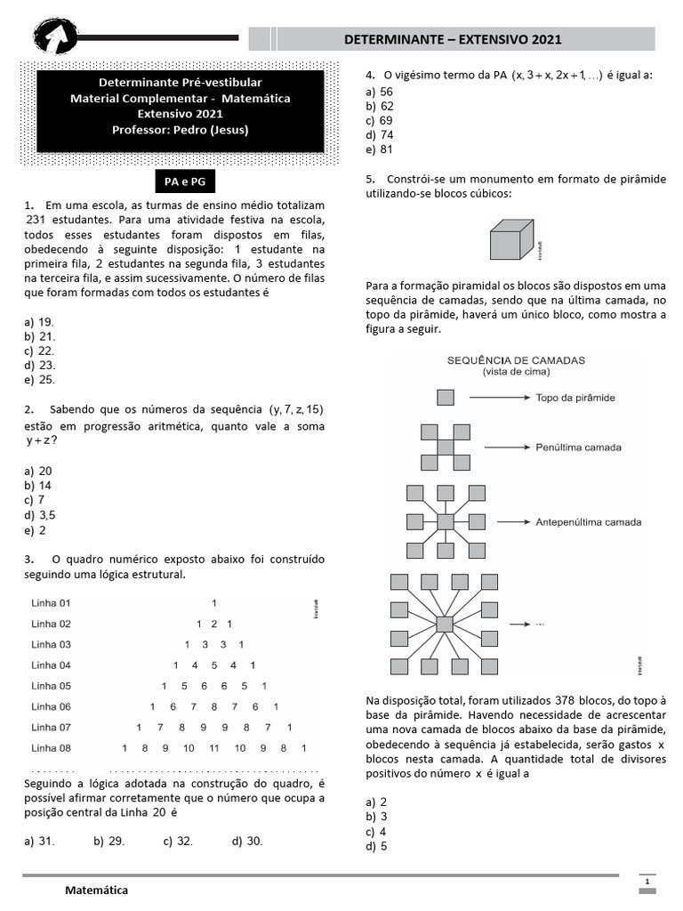 28-09 - MATEMÁTICA - JESUS - Revisão - PA e PG 4 | PDF | Triângulo ...