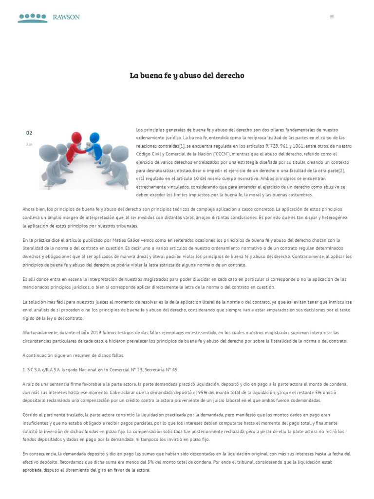 Buena fe y abuso del derecho en jurisprudencia | PDF | Sentencia (ley ...