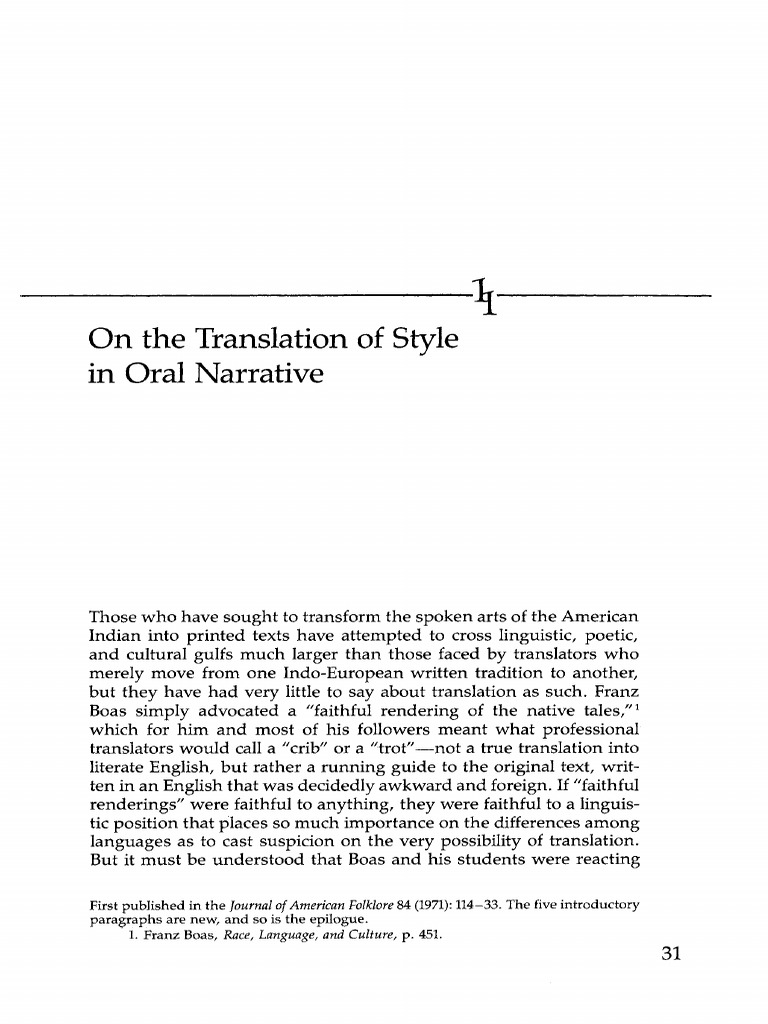 On The Translation of Style in Oral Narrative | PDF | Translations ...
