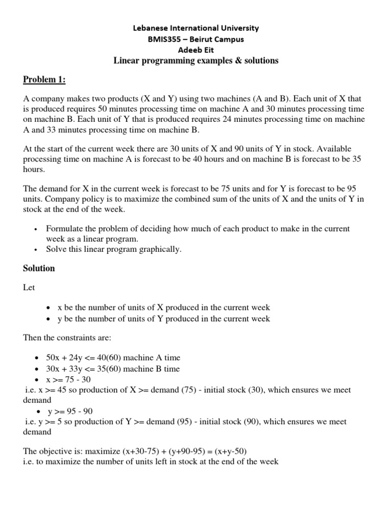 Modeling & Graphical Problems | PDF | Linear Programming | System Of ...