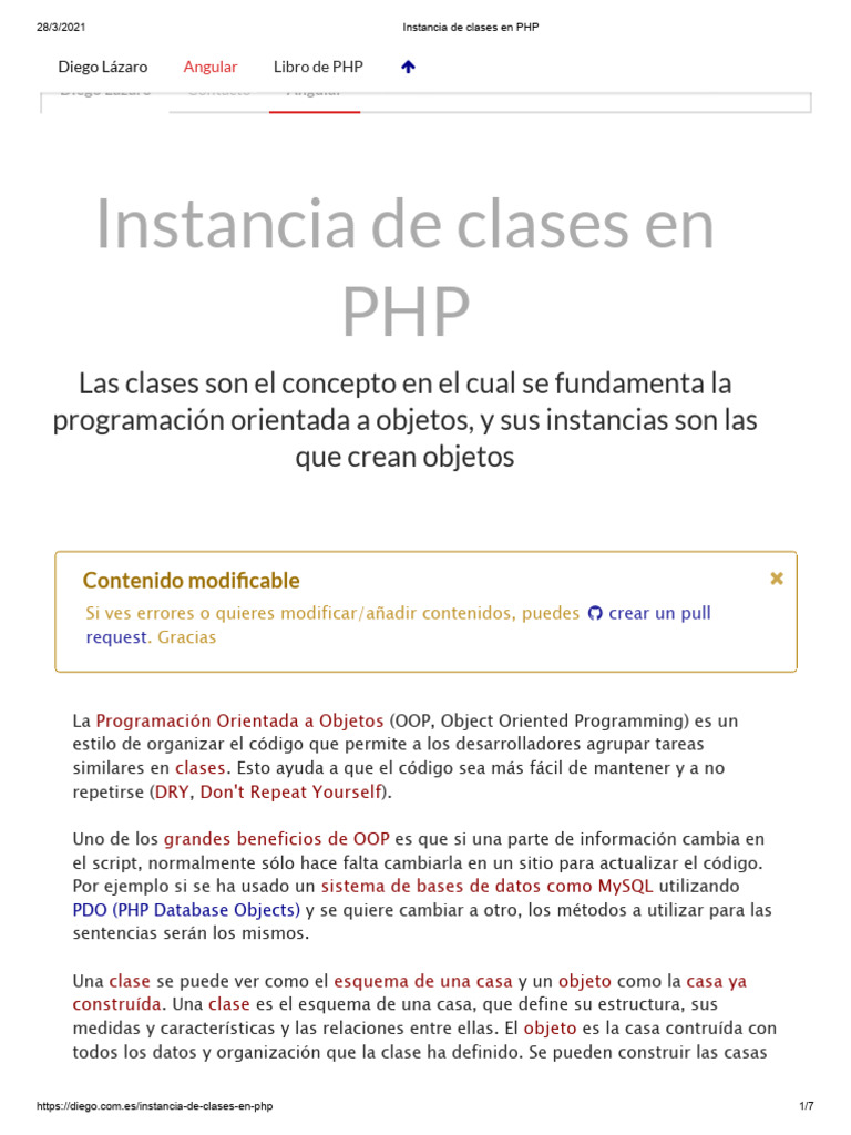 Instancias de Clases en PHP: Guía Completa | PDF | Php | Función ...