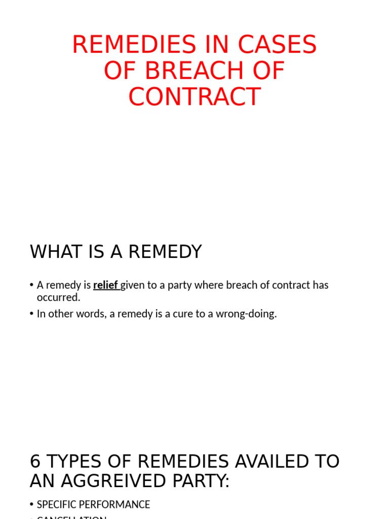 Breach of Contract Remedies Explained | PDF | Damages | Breach Of Contract