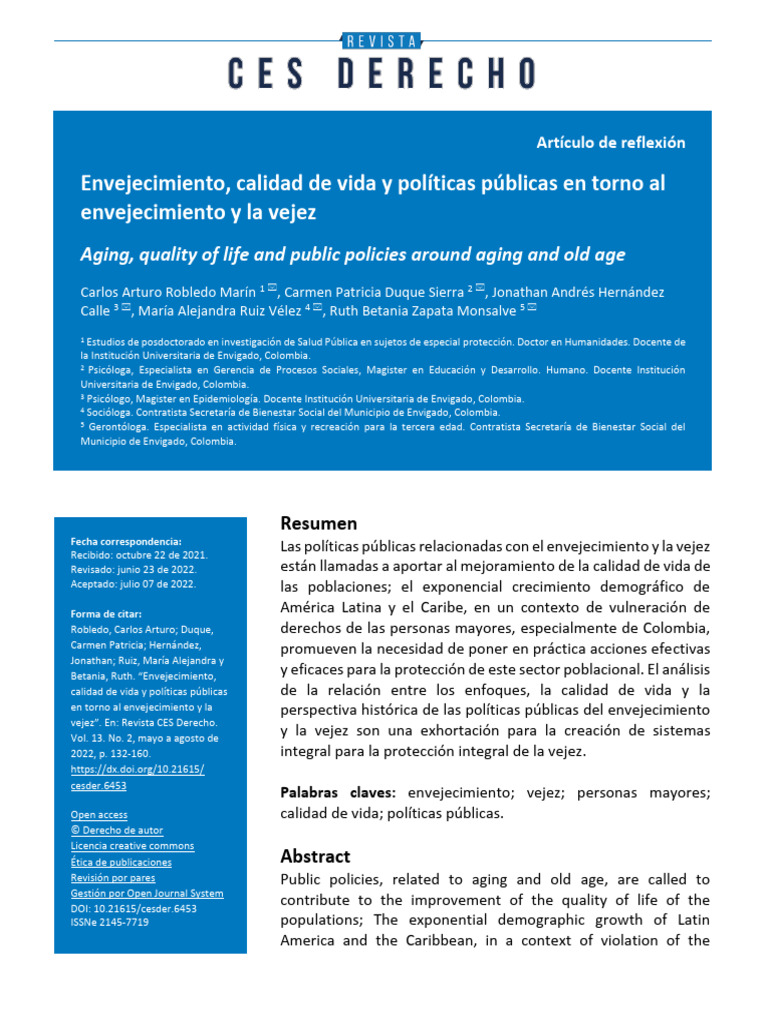 Políticas Públicas y Calidad de Vida en Vejez | PDF | Vejez ...