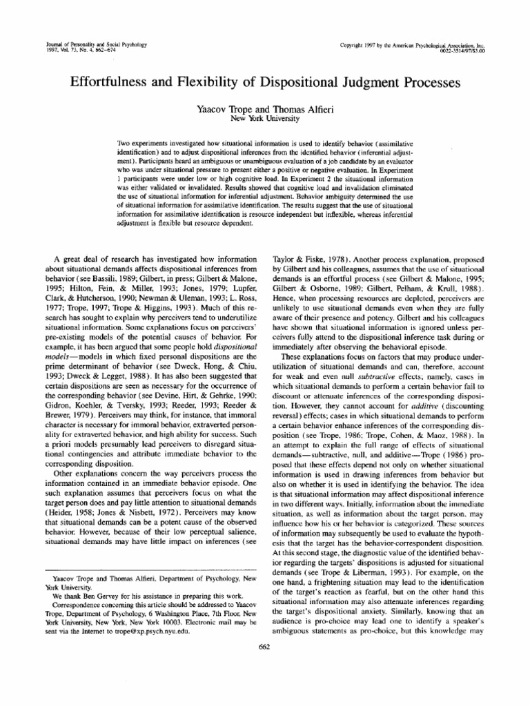 Effortfulness and Flexibility of Dispositional Judgment Processes | PDF ...