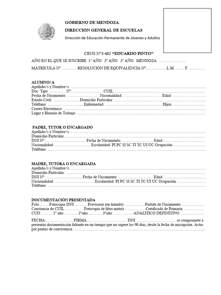 Ficha de Inscripción Estudiantil CENS 3482 | PDF | Moodle