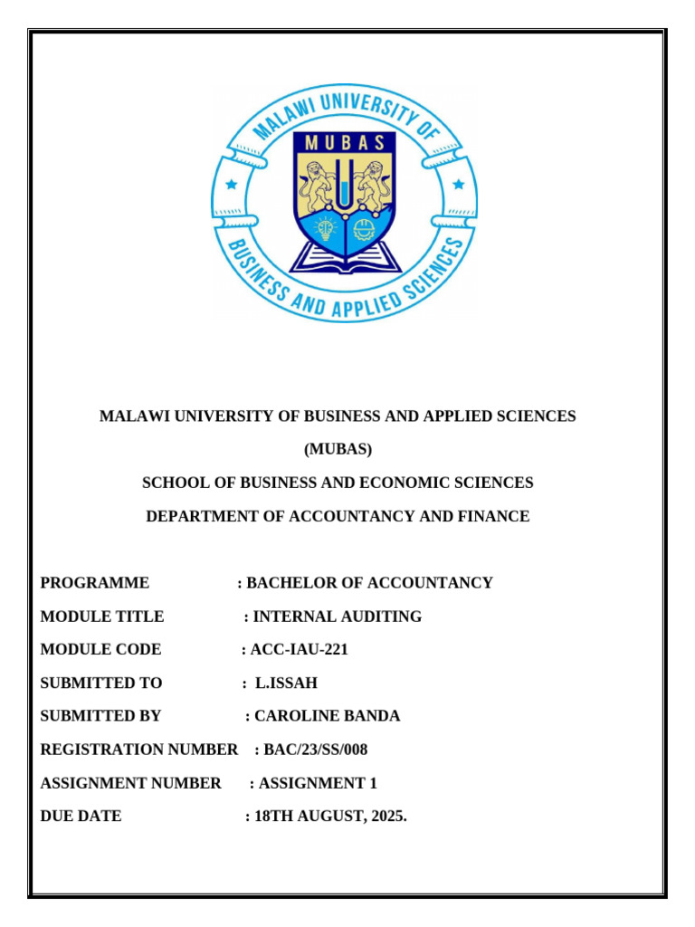 Internal Auditing Assignment - MUBAS | PDF