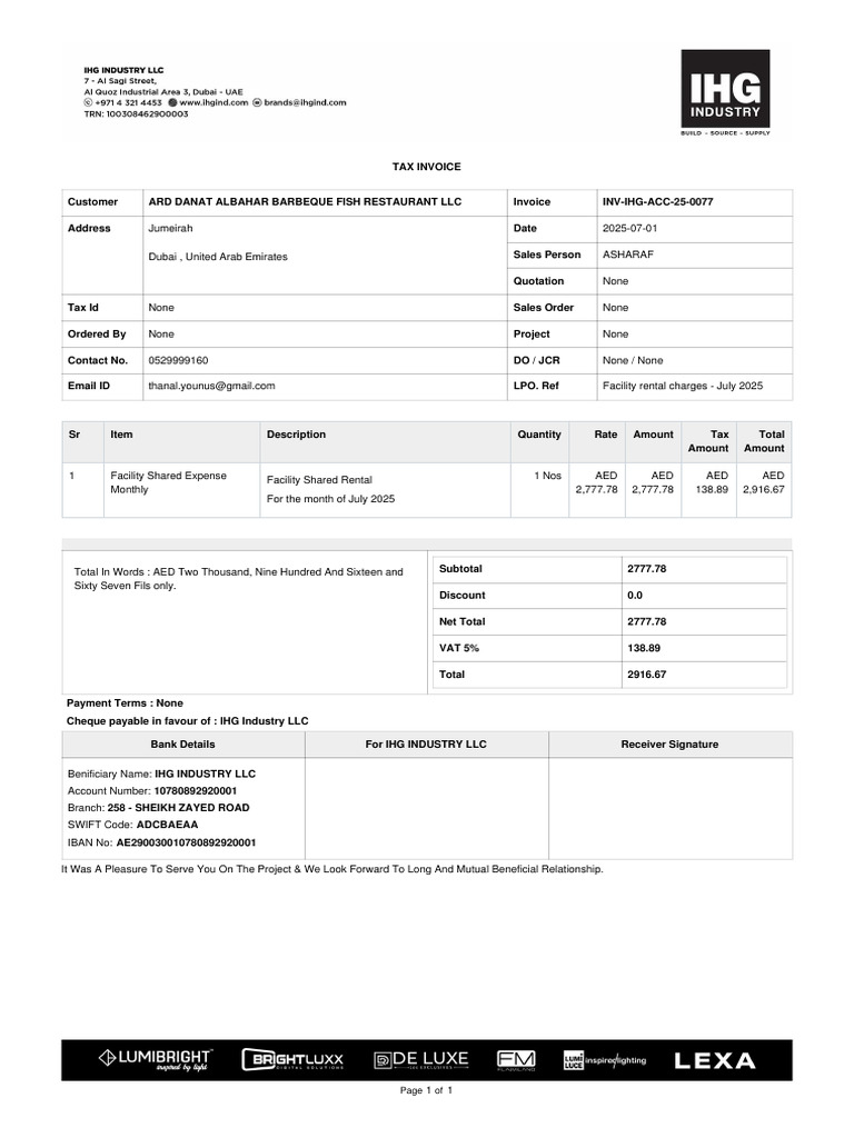 July 2025 Tax Invoice for Facility Rental | PDF | Invoice | Government ...
