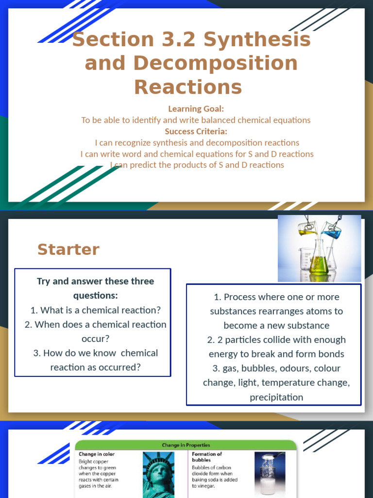 Synthesis and Decomposition Reactions Guide | PDF | Chemical Reactions ...