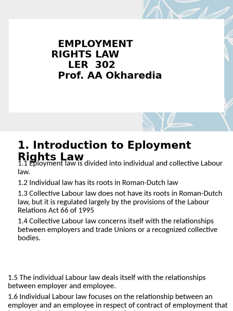 Employment Rights Law Overview | PDF | Labour Law | Employment