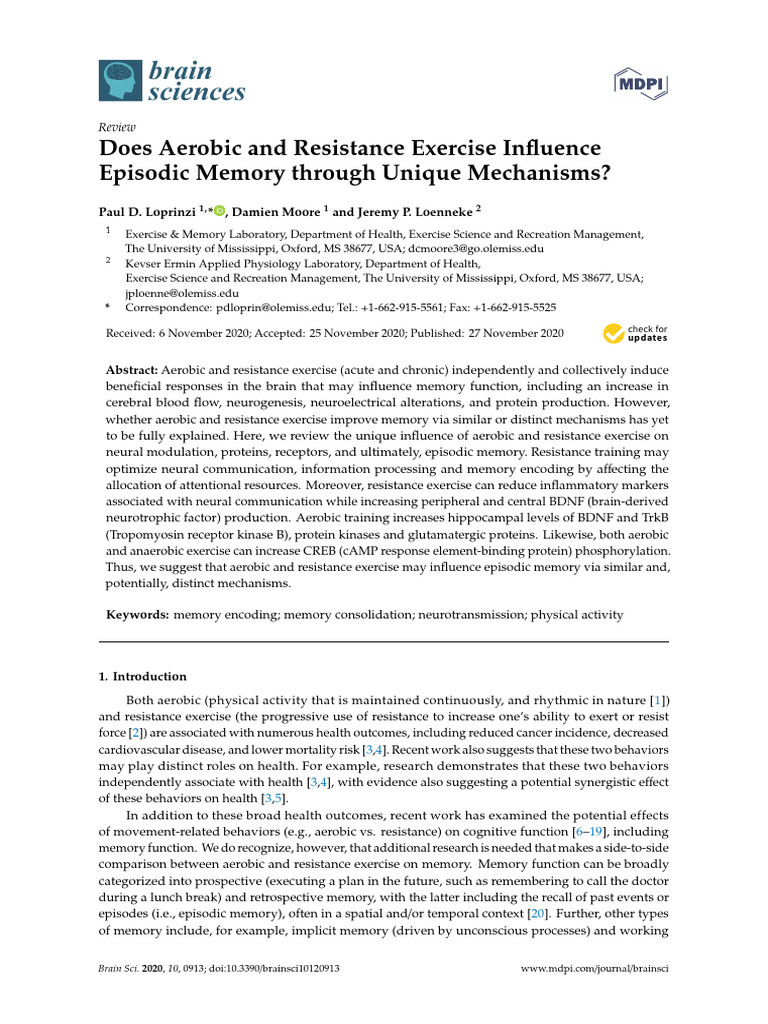 Exercise Effects on Episodic Memory | PDF | Long Term Potentiation | Memory