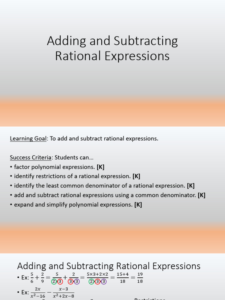 Add and Subtract Rational Expressions | PDF
