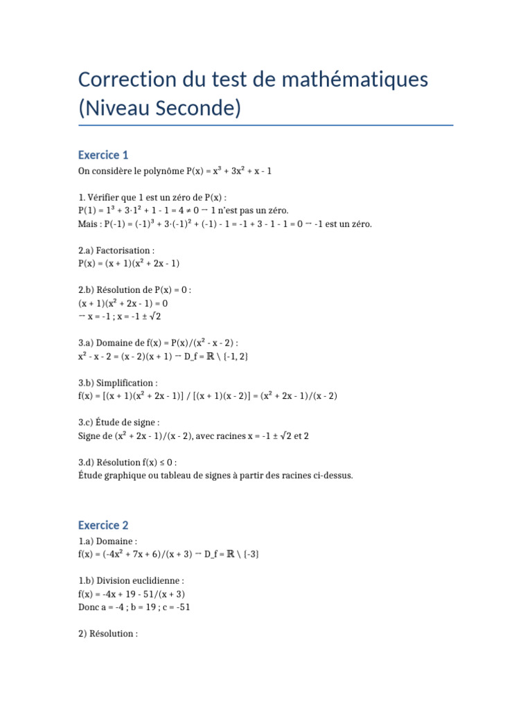 Correction Test Math Seconde | PDF