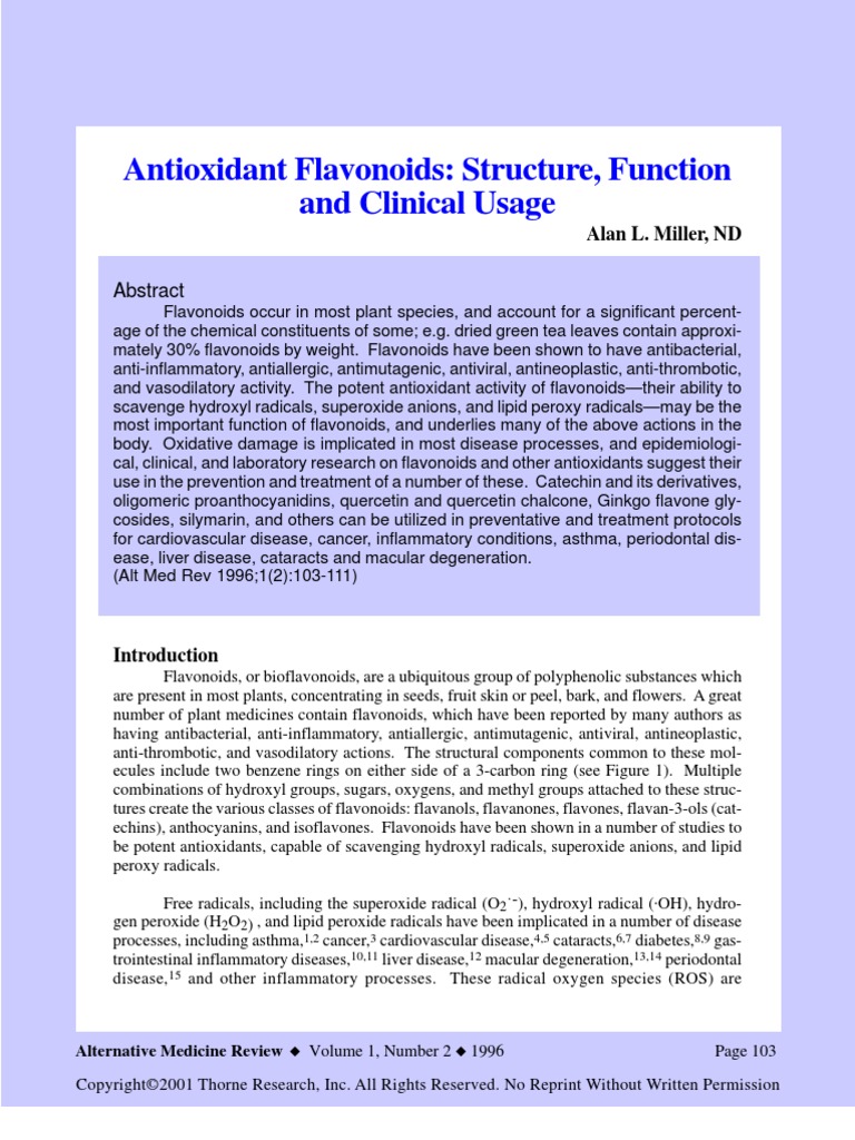 Antioxidant Flavonoids Structure Function and Clinical Usage | PDF ...