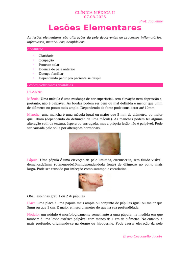 Lesões Elementares Dermatologia Pdf Pele Doenças Cutâneas