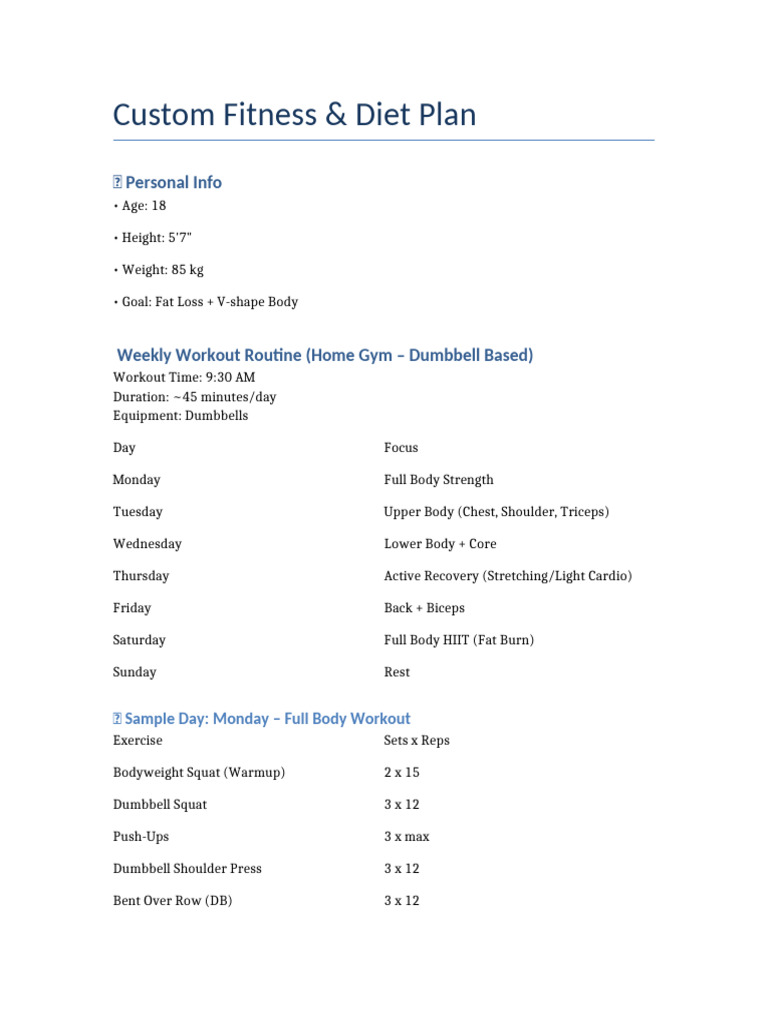 Custom Fat Loss Fitness Plan | PDF