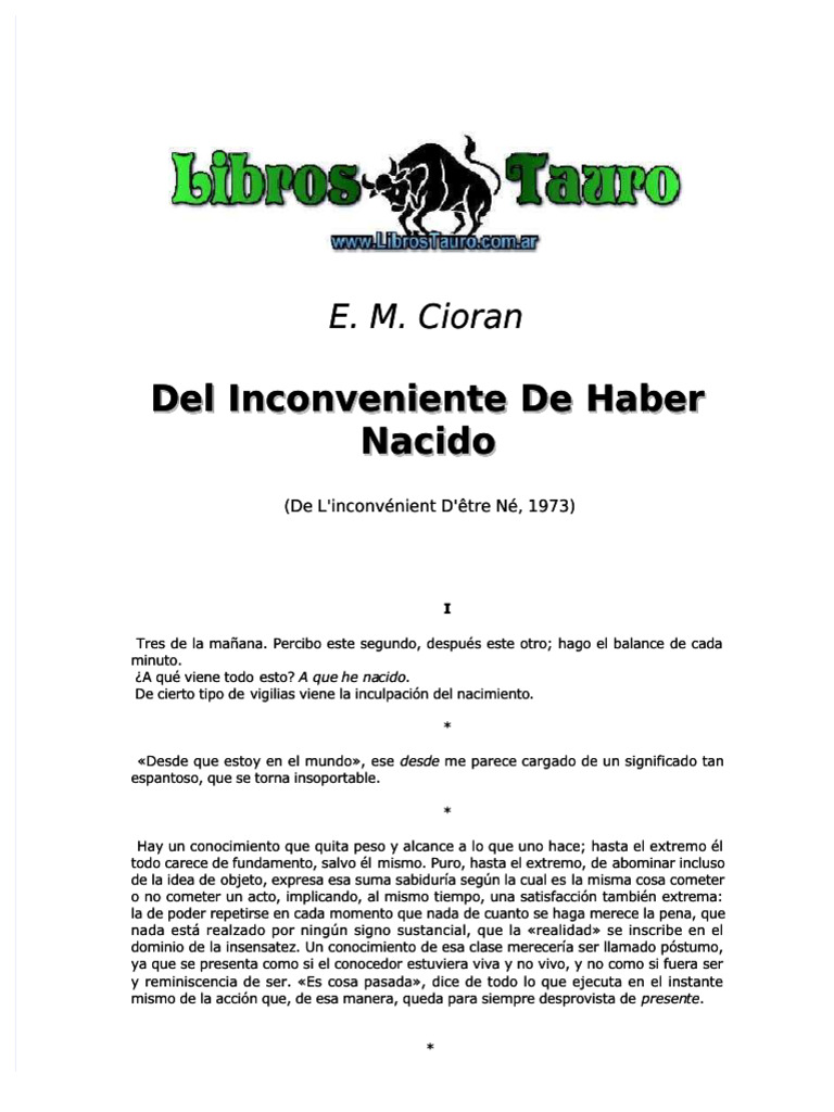 PDF Cioran em El Inconveniente de Haber Nacido Compress | PDF