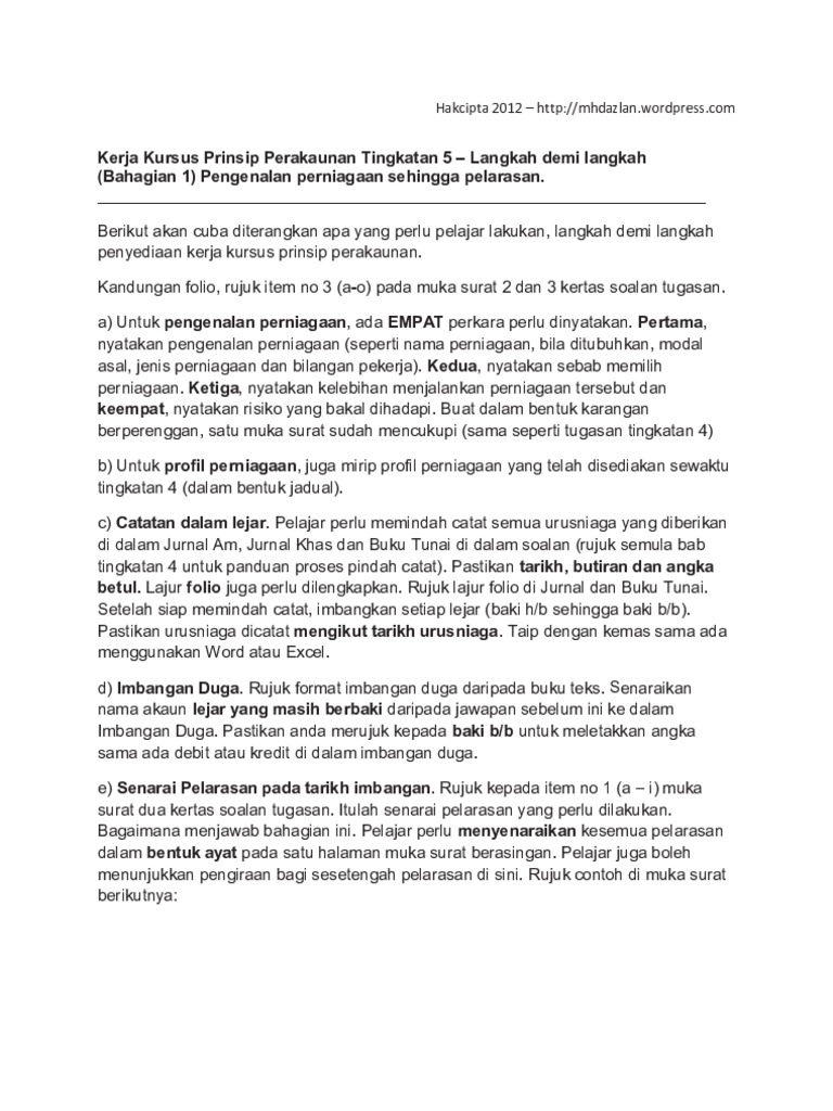 Kerja Kursus Prinsip Perakaunan Tingkatan 5 Langkah Pelarasan1 Pdf
