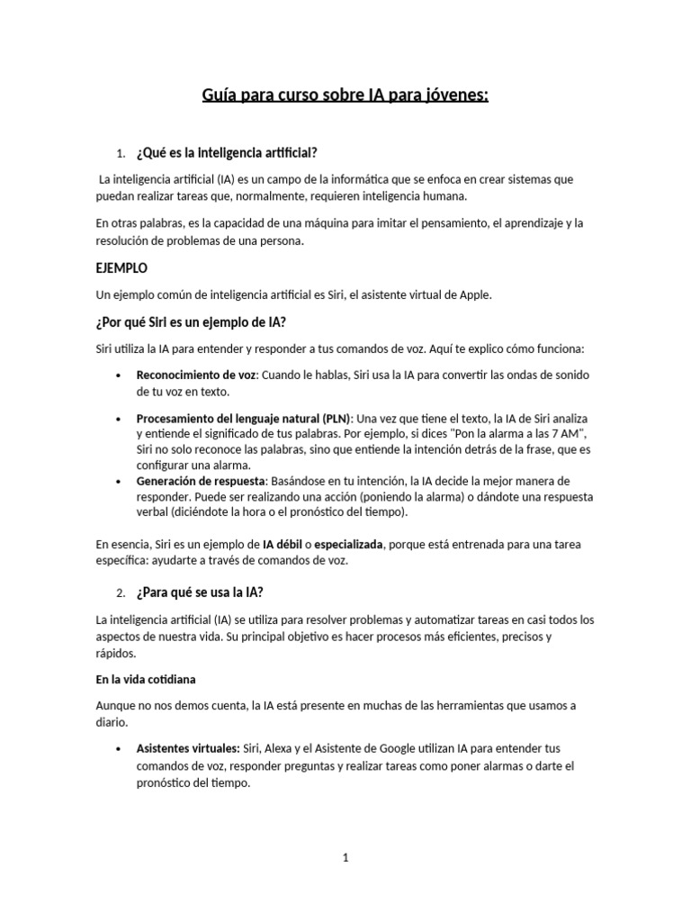 Guía para Curso Sobre IA para Jóvenes | PDF | Inteligencia artificial ...