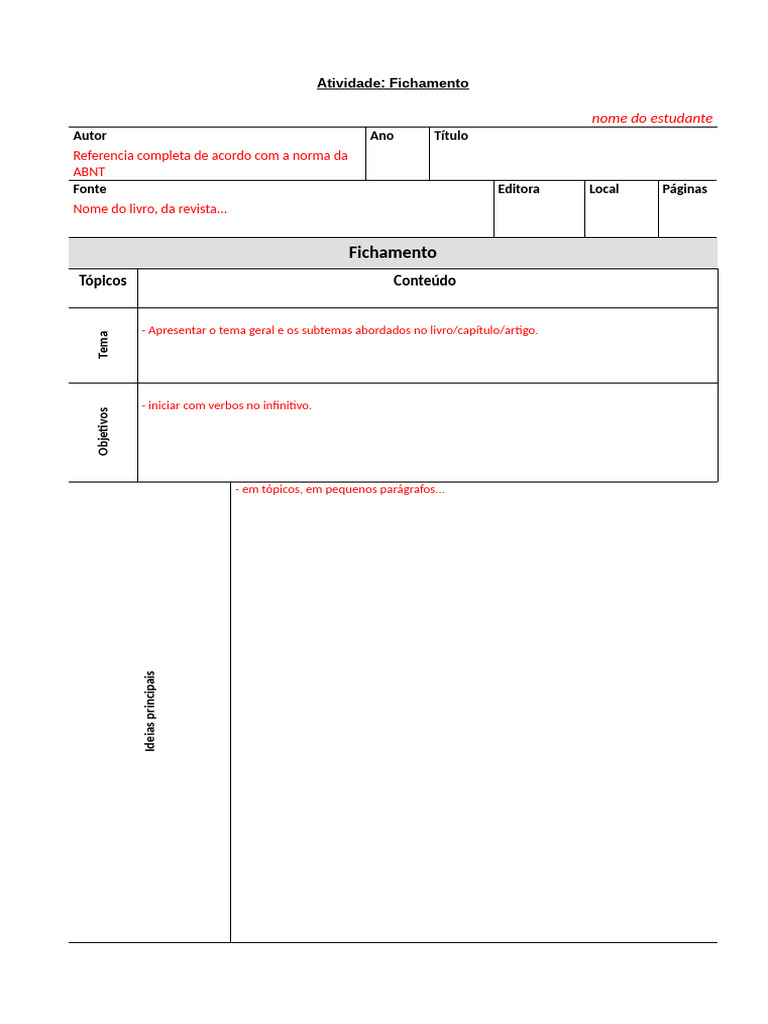 Modelo de Fichamento | PDF